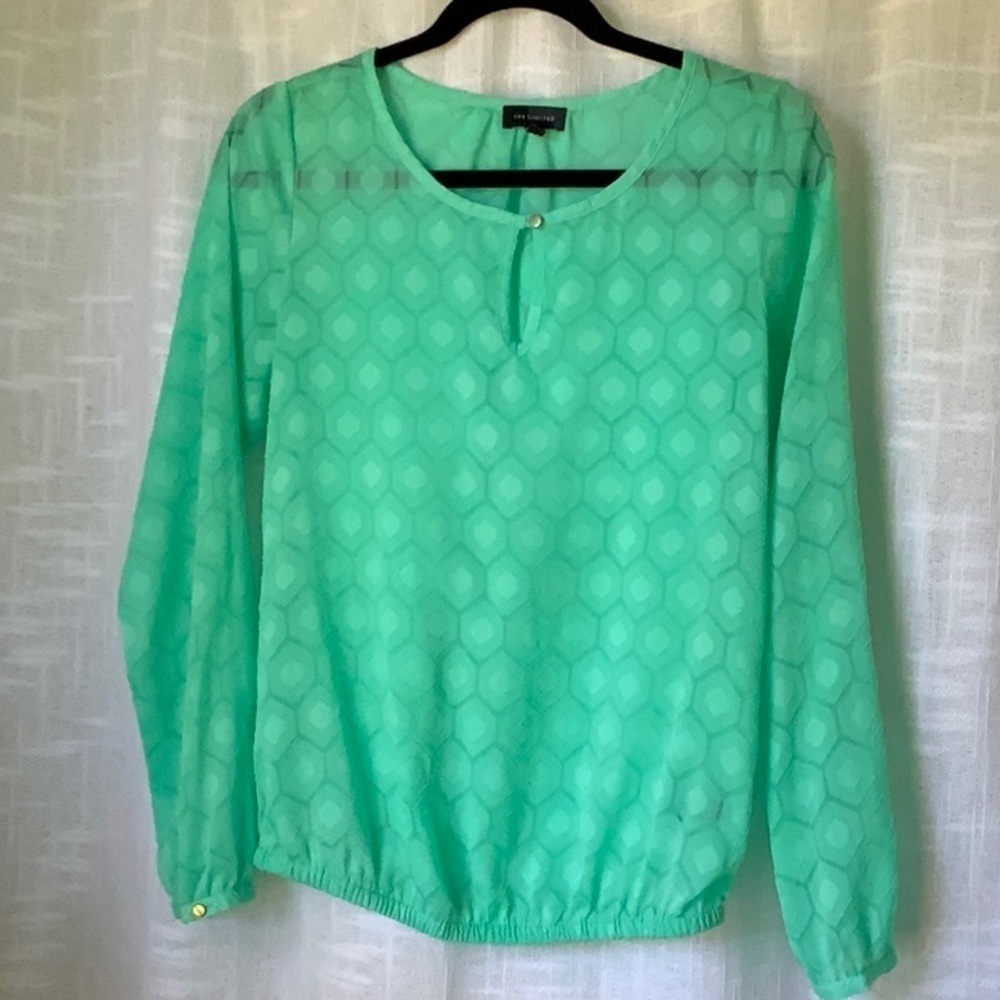 The Limited Sheer Green Geometric Weave Blouse Top Shirt Women S
